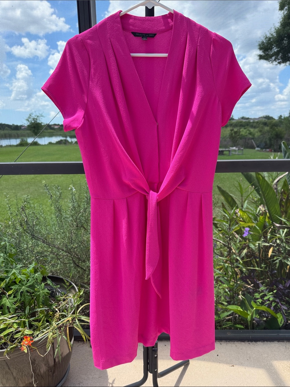 Felicity & Coco Bright Pink Tie-Front Midi Dress